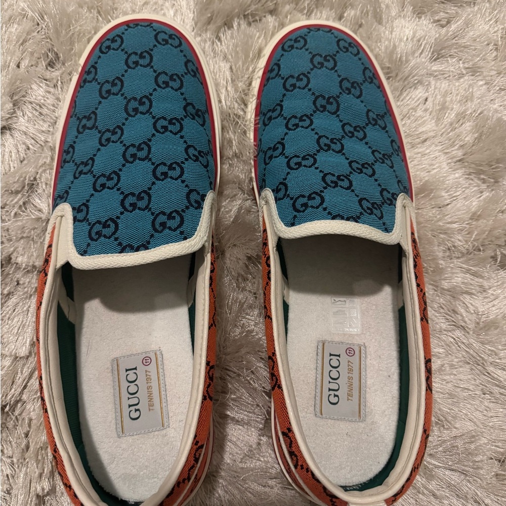 Gucci Blue and Orange Men's Slip-On Shoes